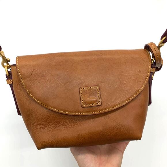 Dooney & Bourke Saddle Crossbody Bag Florentine Leather Brown Natural Purse - Picture 1 of 16